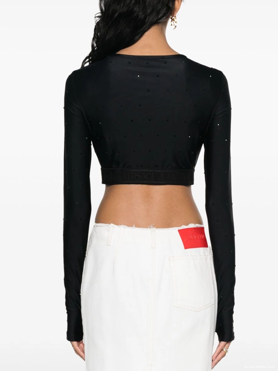 Affordable top crop Jeans crystal-embellished Women Versace Couture 0626